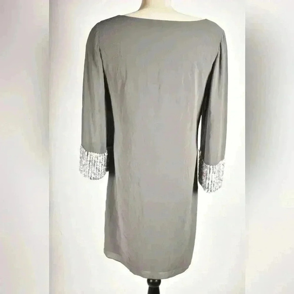 ALICE & OLIVA Grey 100% Silk 3/4  Sequin Sleeve Tunic Mini Dress Medium 8US - Picture 4 of 9